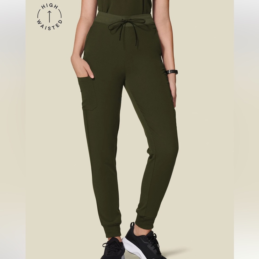 Mandala Olive High Waisted Jogger Scrub Pants LARGE TALL